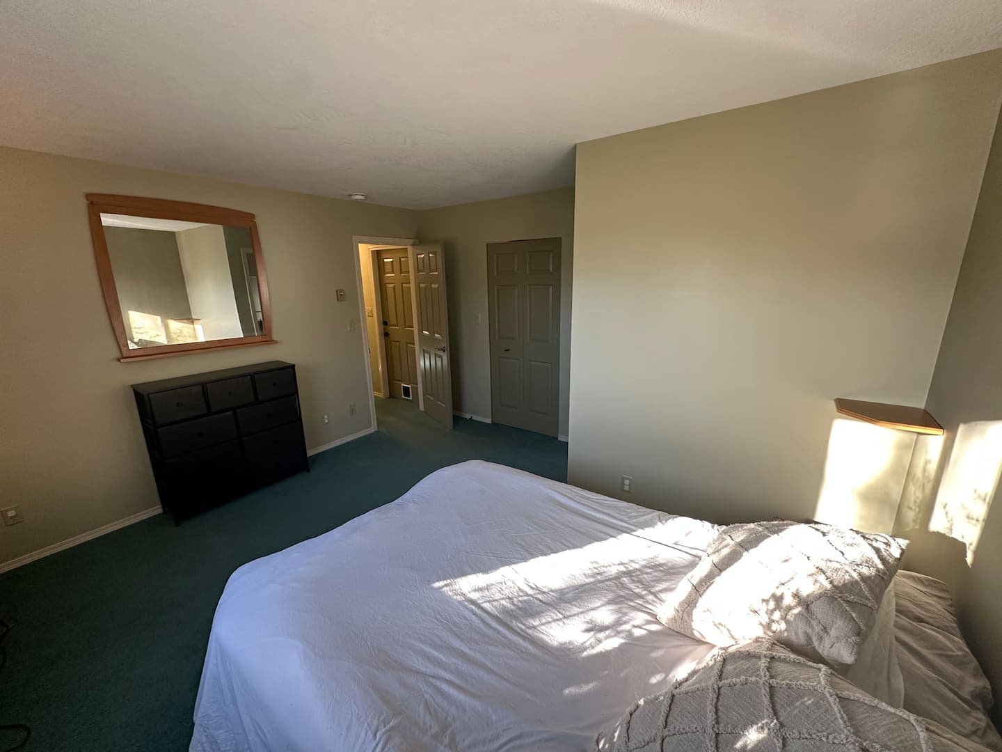 Double bed in morning light
